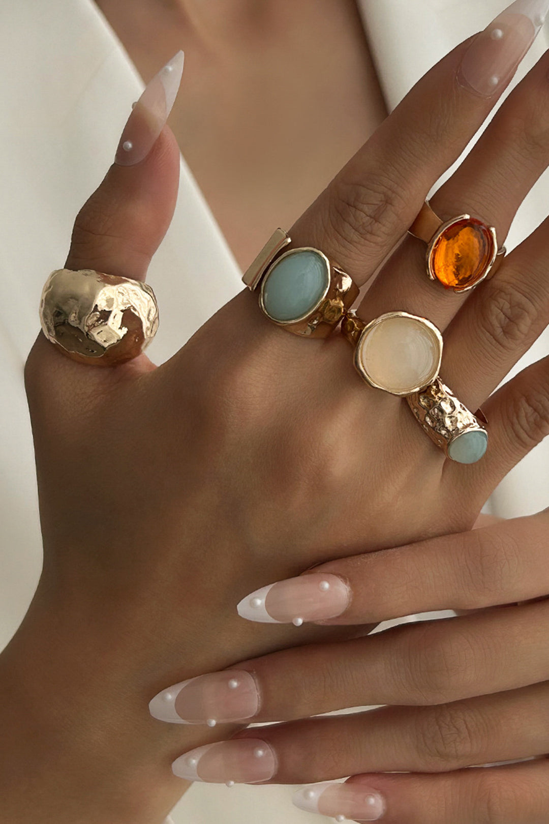 Set of Open Rings with Rhinestones